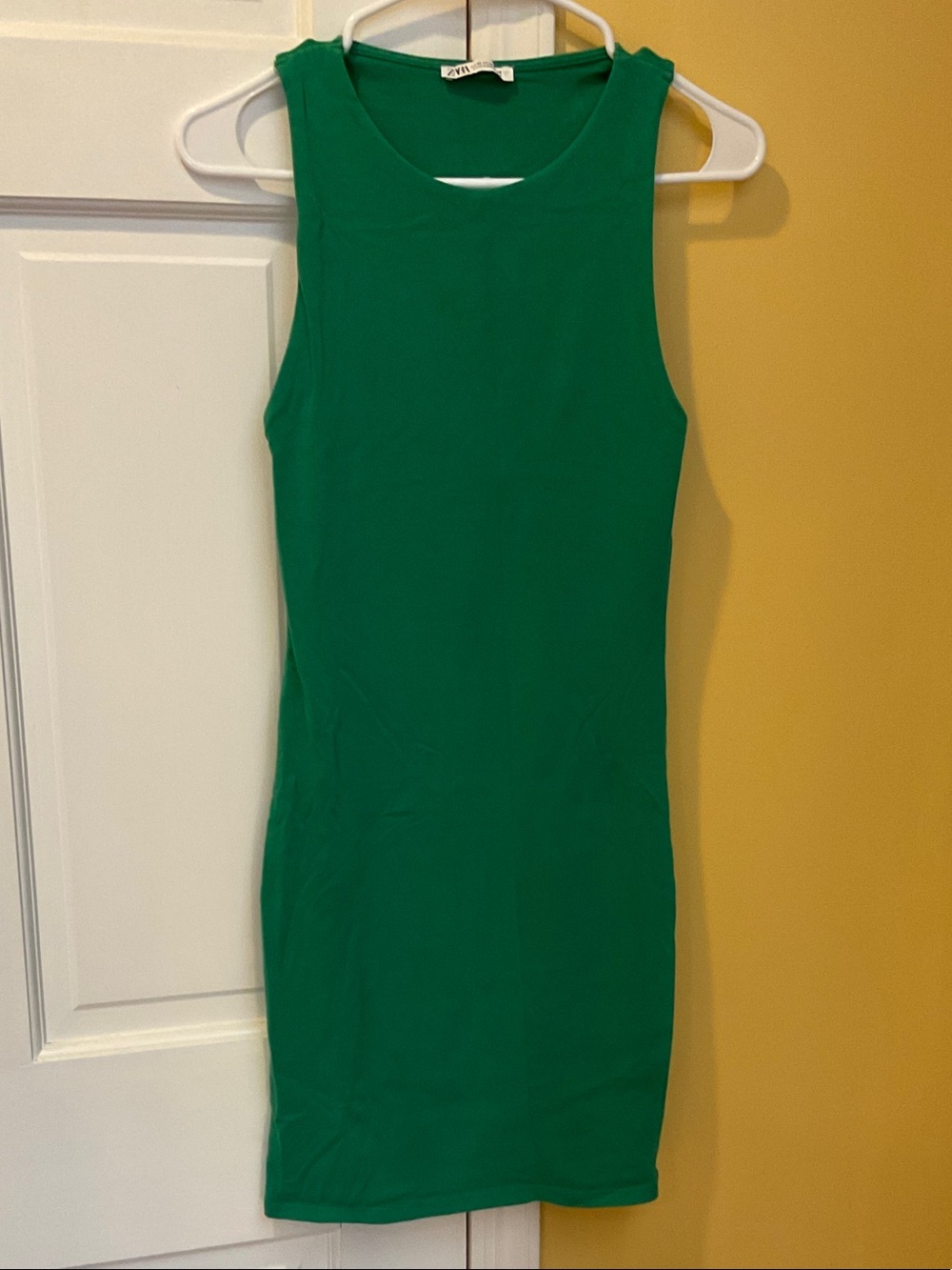 Zara Emerald Green Sleeveless Midi Sheath Dress, medium.